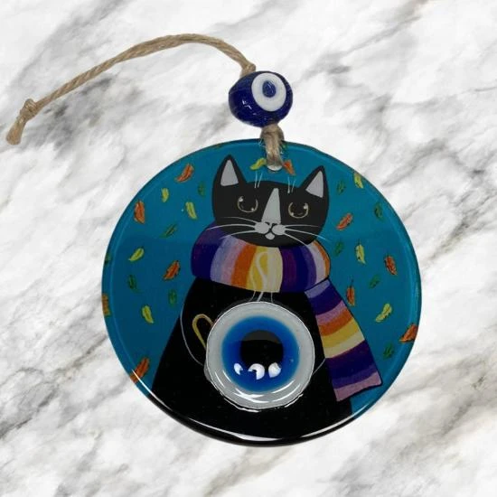 Kedi Motifli Füzyon Cam Nazar Boncuğu