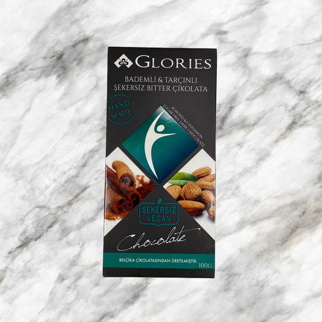 Glories Bademli &amp; Tarçınlı Şekersiz Bitter Çikolata Vegan SurpriseBox