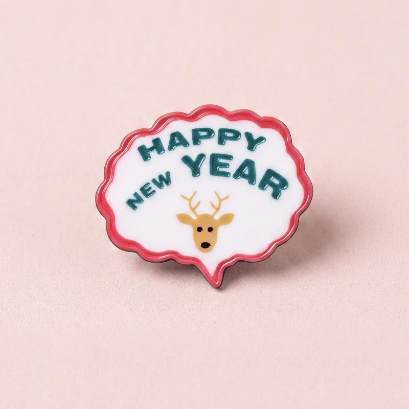 ’’Happy New Year’’ Geyik Figürlü Konuşma Balonu Pin