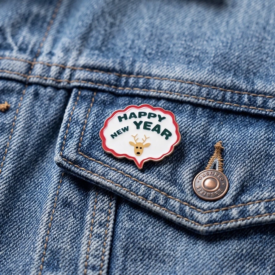 ’’Happy New Year’’ Geyik Figürlü Konuşma Balonu Pin