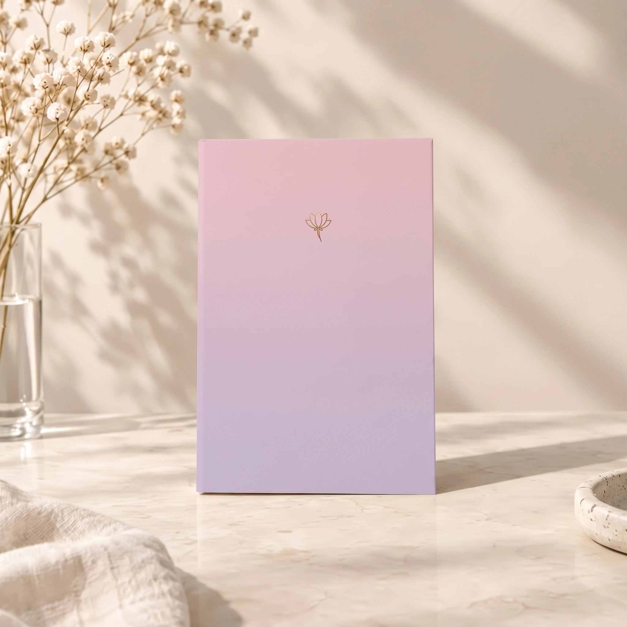 Lotus Çiçeği Desenli Pembe Soft Pastel Notebook