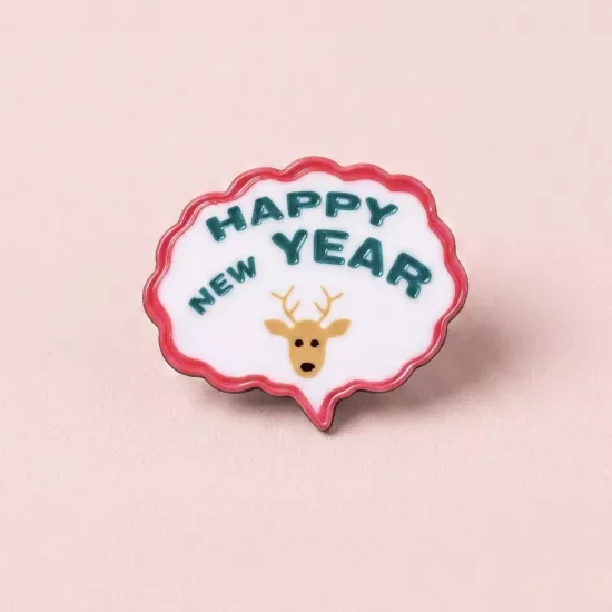 ’’Happy New Year’’ Geyik Figürlü Konuşma Balonu Pin