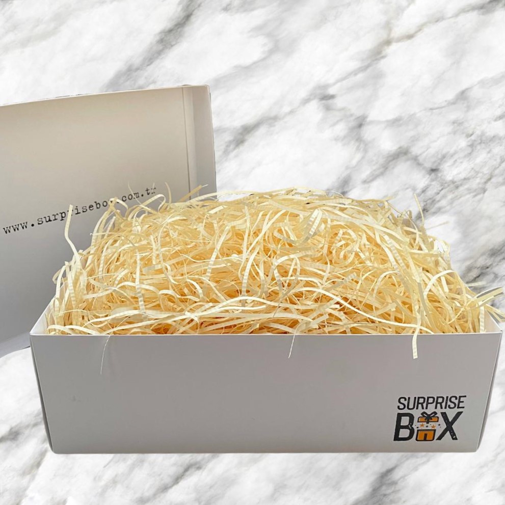 SurpriseBox Beyaz Kutu - Krem Rengi Zigag Kağıt