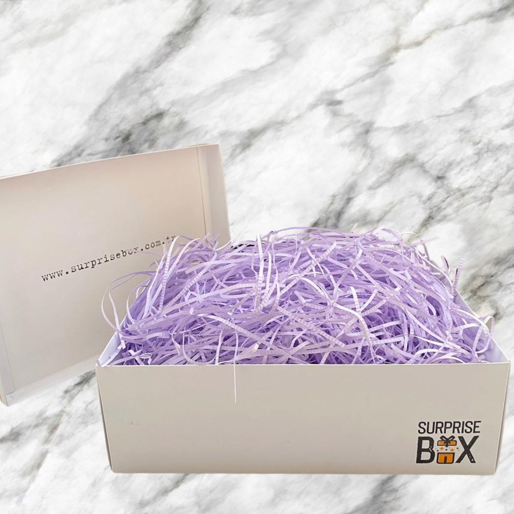SurpriseBox Beyaz Kutu - Mor Zigag Kağıt