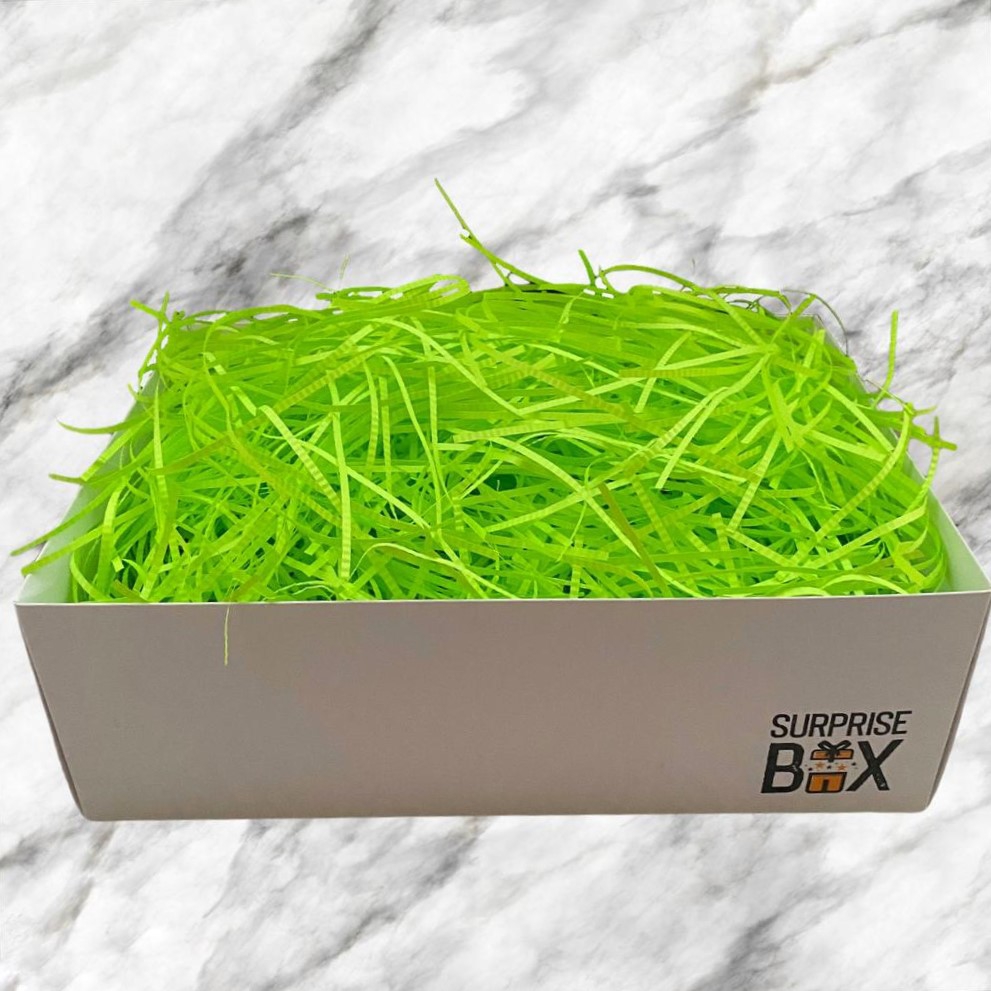 SurpriseBox Beyaz Kutu - Neon Yeşil Zigzag Kağıt