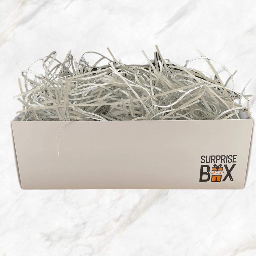 SurpriseBox Beyaz Kutu - Gri Zigag Kağıt