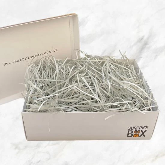 SurpriseBox Beyaz Kutu - Gri Zigag Kağıt